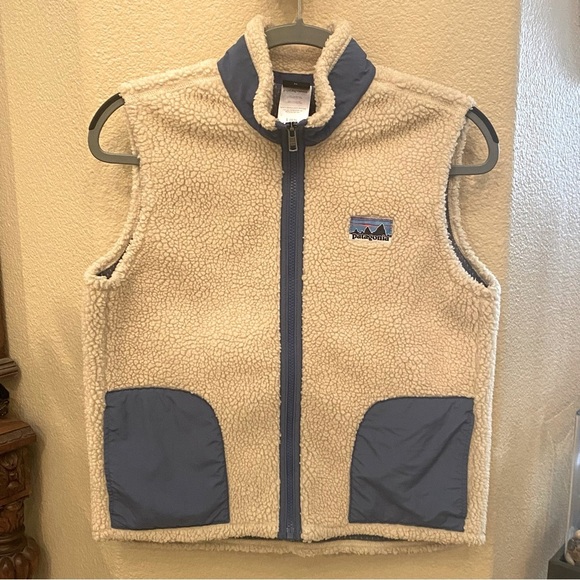 PATAGONIA Kids Ivory Blue Retro-X Sherpa Fleece Zipped Vest Size 12 Yrs-Unisex - Picture 1 of 8